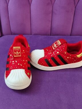 Adidas Kids' Red Superstar Slip-On Sneakers